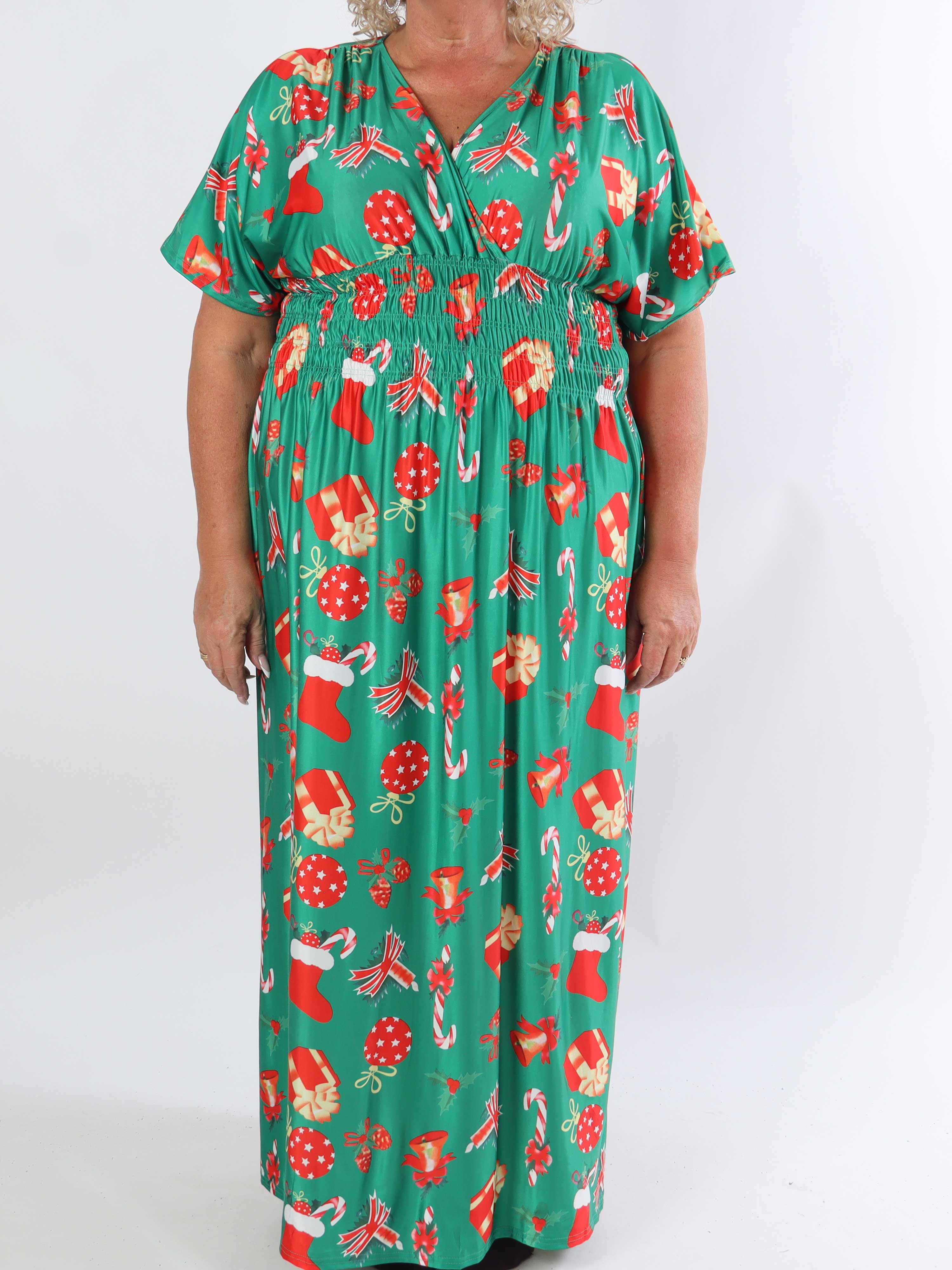 Pams Holiday - Lang elastisk plus size kjole med julemotiver